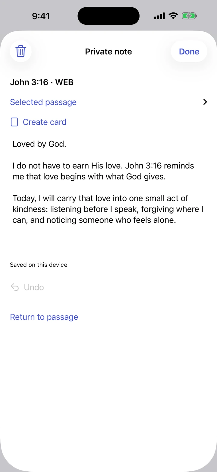 Bible reading with personal study notes